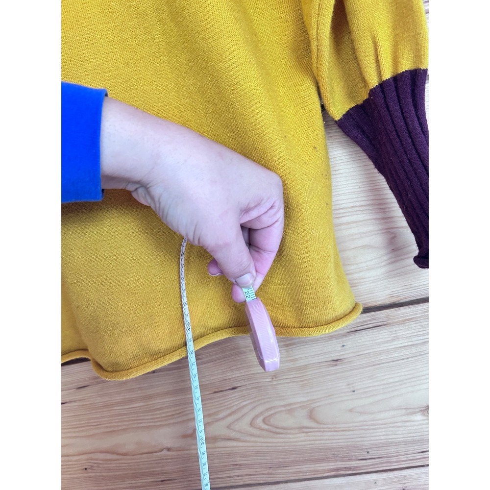Handmade‎ Chartreuse & Burgundy Heavy Knit Rugby Colorblock Sweater Thick Ribbed - Picture 7 of 7